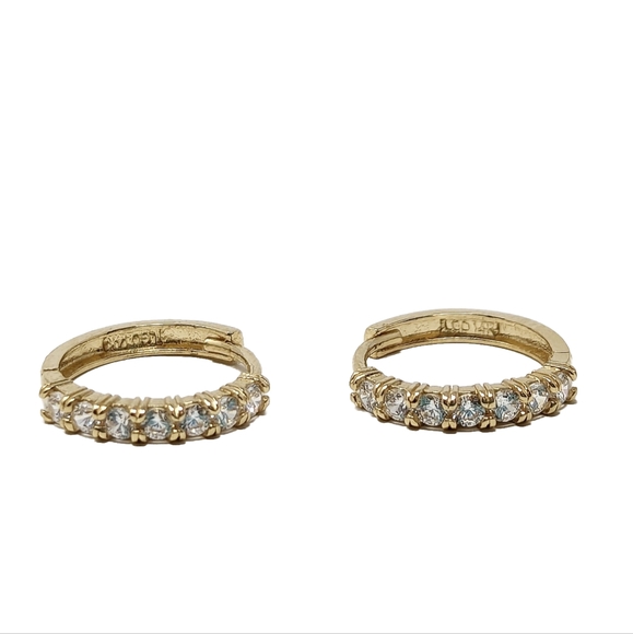 New 14k tiny solid yellow gold huggie hoop earrings cz simulated diamond - Picture 3 of 8